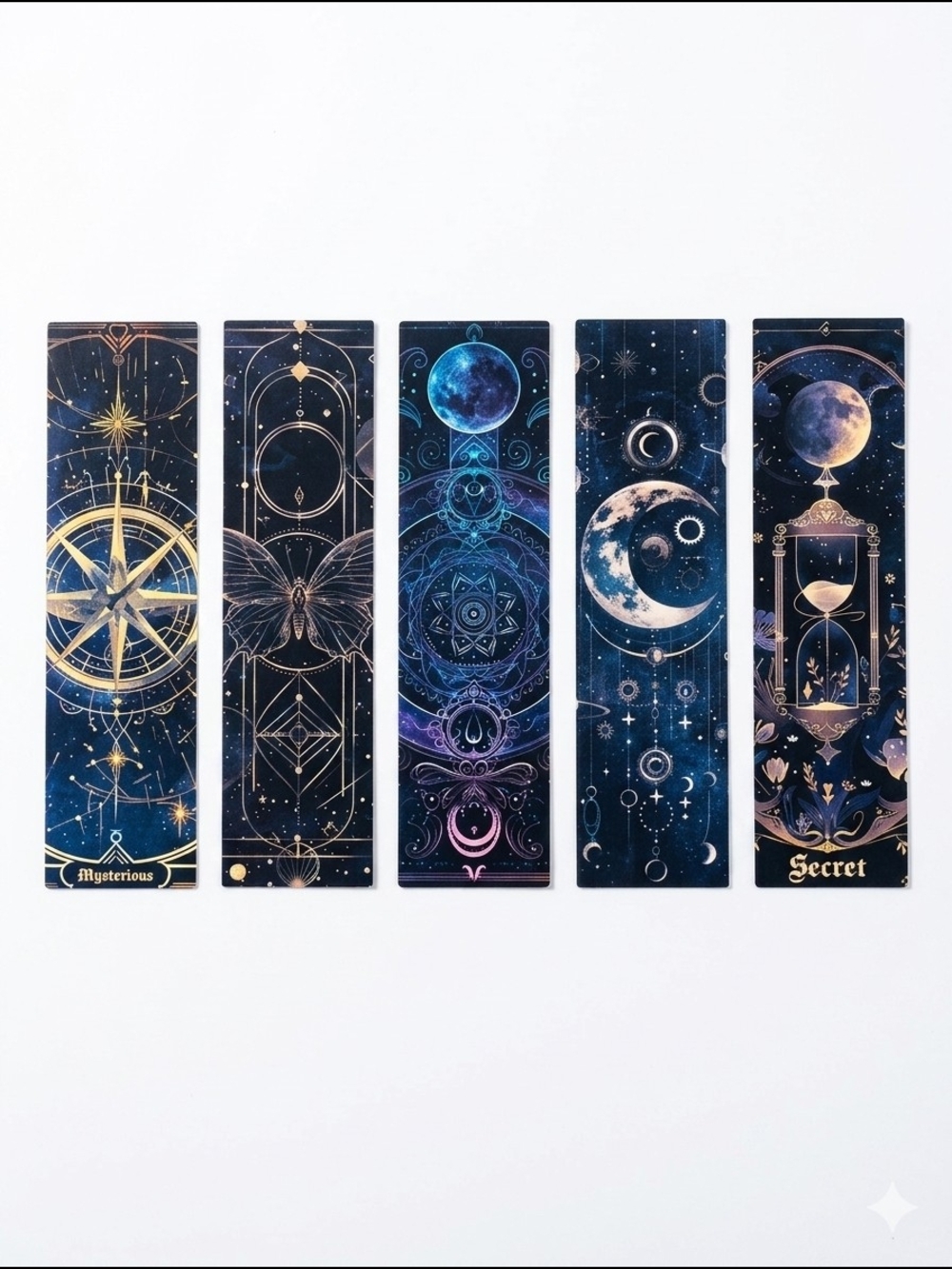 5 Pcs Unique Celestial Bookmarks Set - Dark Academia & Moon Phase NWOT
